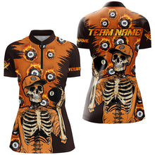 Load image into Gallery viewer, Personalized Orange Funny Skeleton With 8 Ball Pool Women Billiard Shirts, 8 Ball Fire Pool Jerseys TDM1637