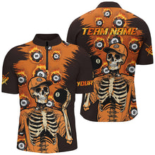 Load image into Gallery viewer, Personalized Orange Funny Skeleton With 8 Ball Pool Men Billiard Shirts, 8 Ball Fire Pool Jerseys TDM1637