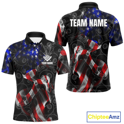 American Flag Smoke 8 Ball Billiard Shirts For Men Custom Patriotic Billiard Pool Team Jerseys TDM4028