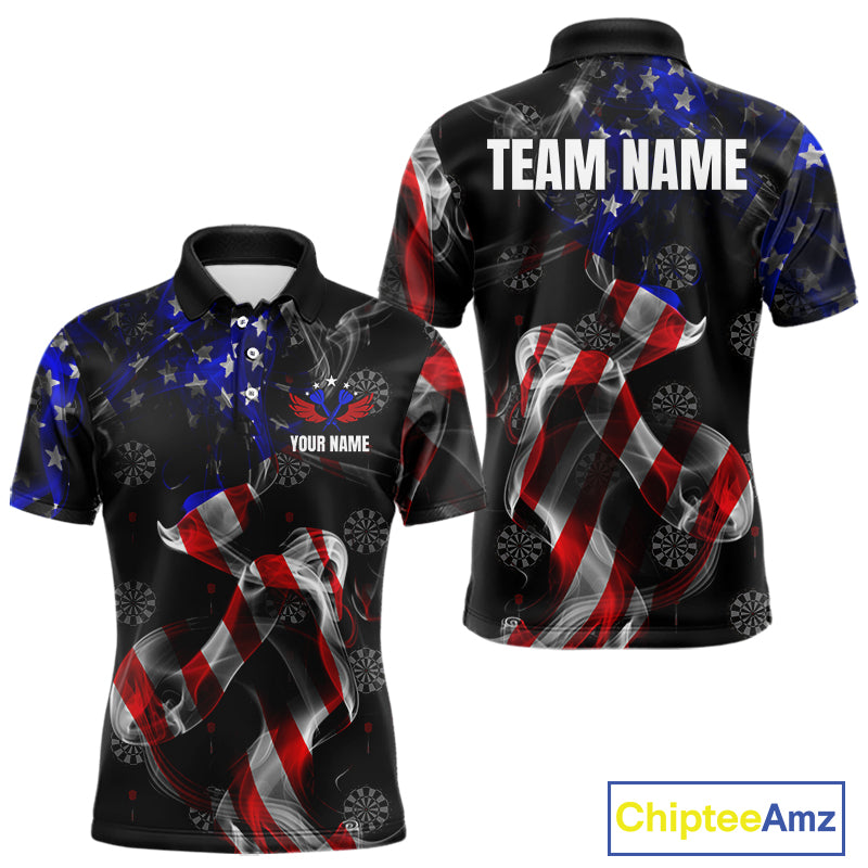 Custom Men's Dart Shirt With Pocket Option, US Flag Smoke Darts Team Jersey TDM4029