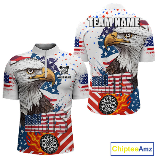 American Flag Eagle Dart Shirt For Men – 3D Dartboard Fire Flame Custom Patriotic Dart Team Jersey TDM4036