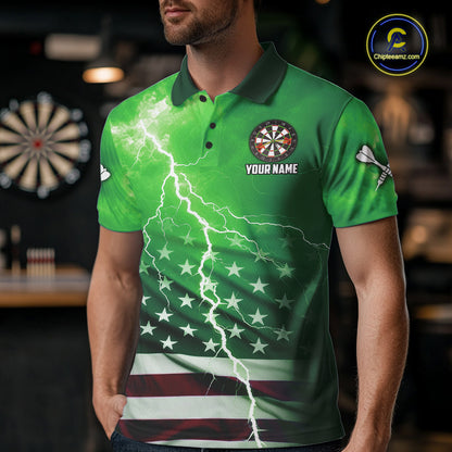 Green Lightning American Flag Eagle Dart Shirt With Pocket Option For Men TDM6552
