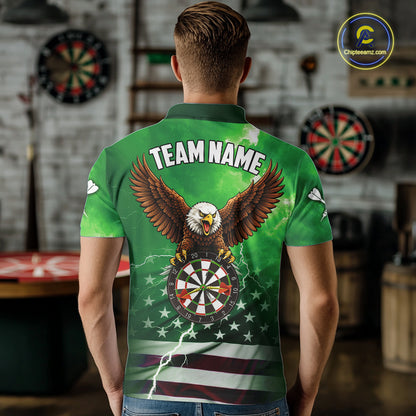 Green Lightning American Flag Eagle Dart Shirt With Pocket Option For Men TDM6552