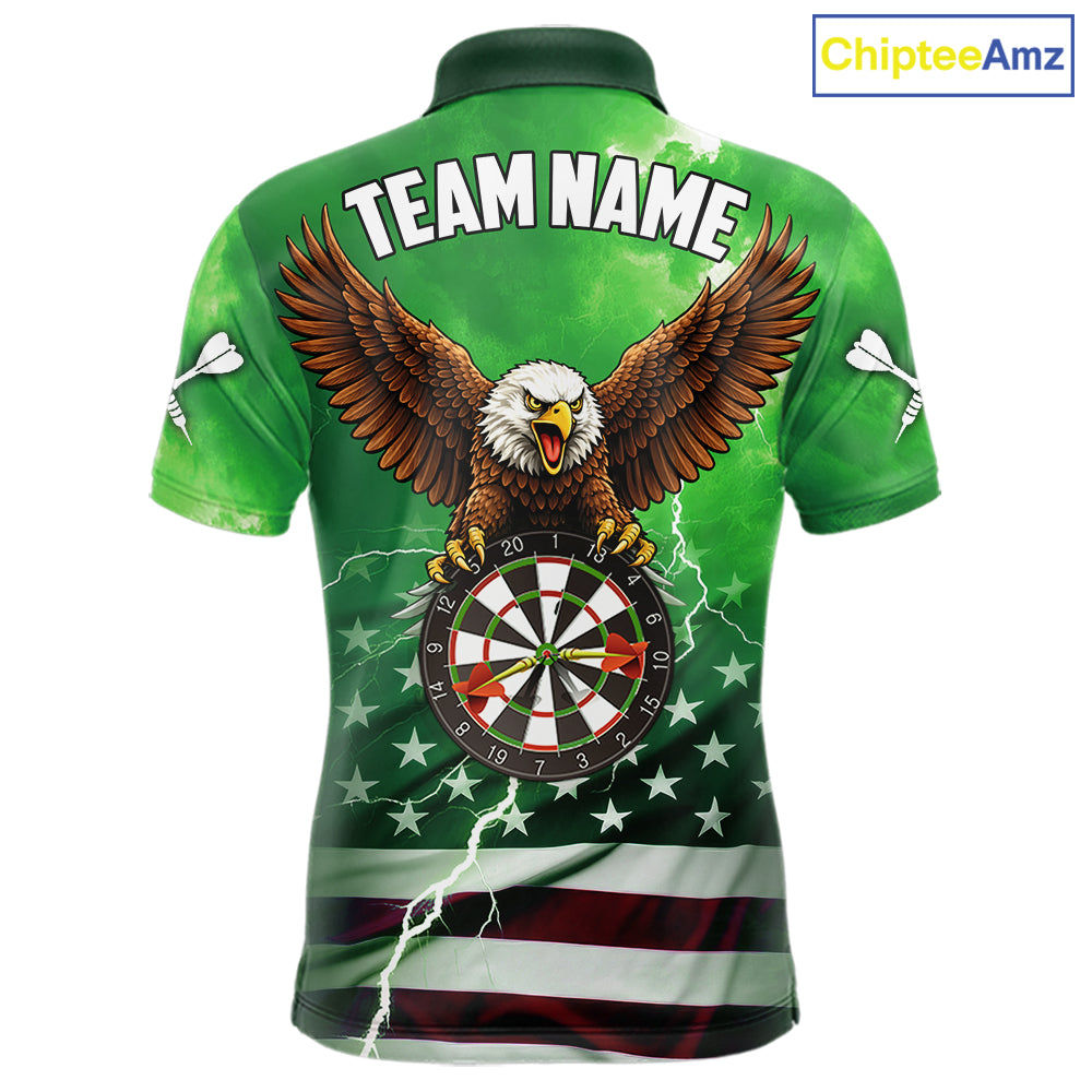Green Lightning American Flag Eagle Dart Shirt With Pocket Option For Men TDM6552
