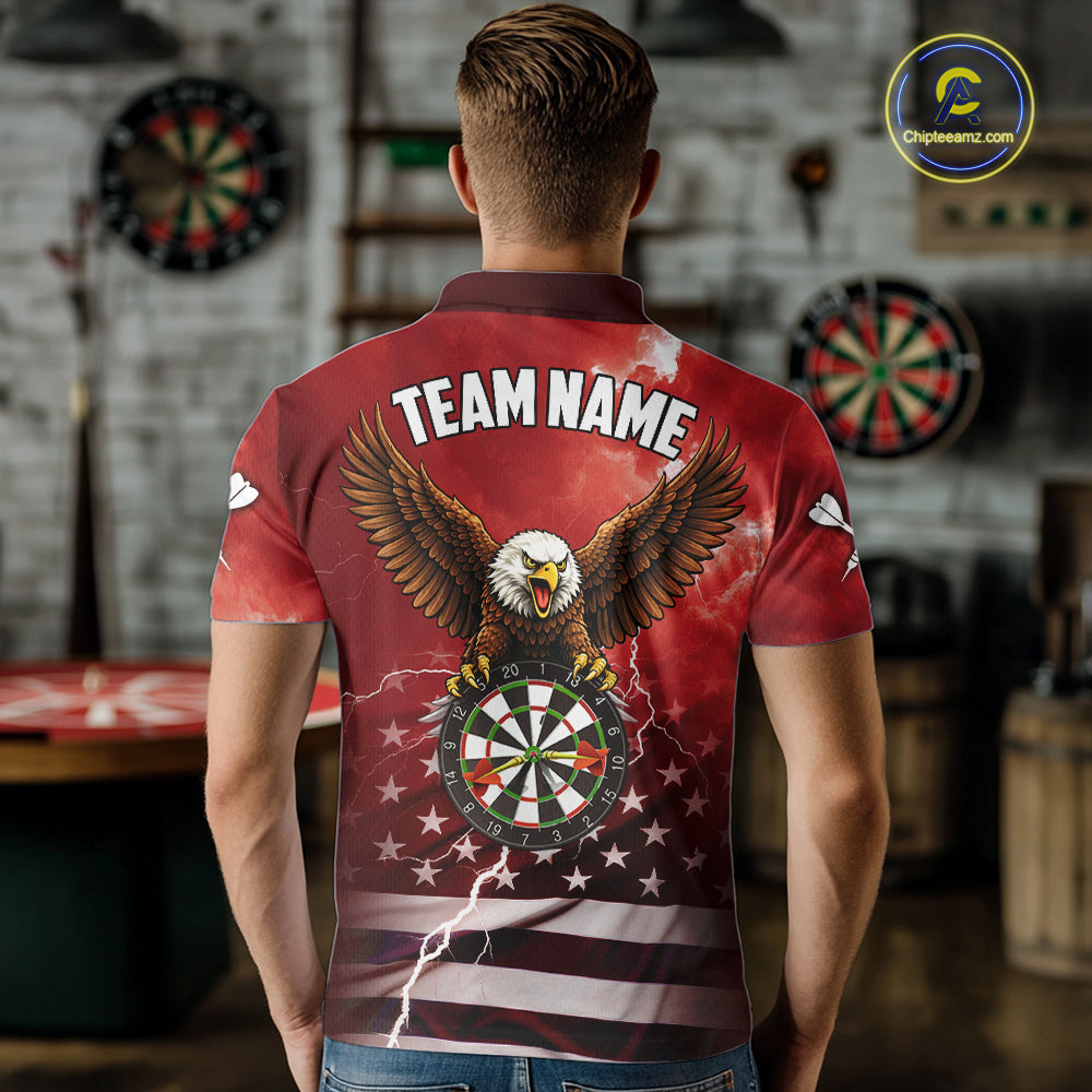 Red Lightning American Flag Eagle Dart Shirt With Pocket Option For Men TDM6553