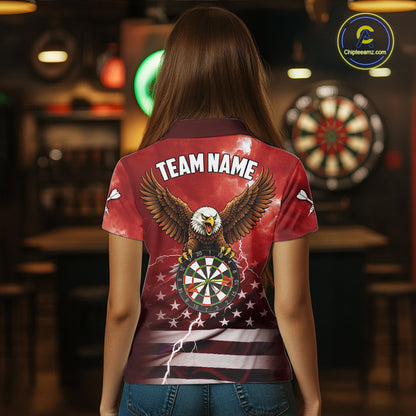 Red Lightning American Flag Eagle Dart Shirt With Pocket Option For Women TDM6553