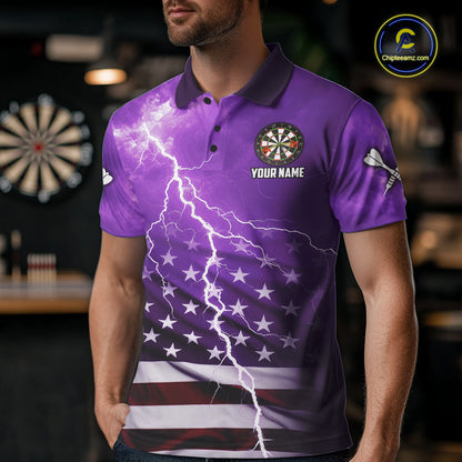 Purple Lightning American Flag Eagle Dart Shirt With Pocket Option For Men TDM6554