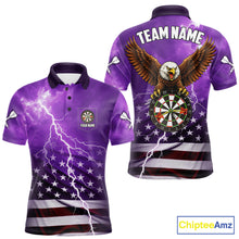 Load image into Gallery viewer, Purple Lightning American Flag Eagle Dart Shirt With Pocket Option For Men TDM6554