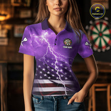 Load image into Gallery viewer, Purple Lightning American Flag Eagle Dart Shirt With Pocket Option For Women TDM6554
