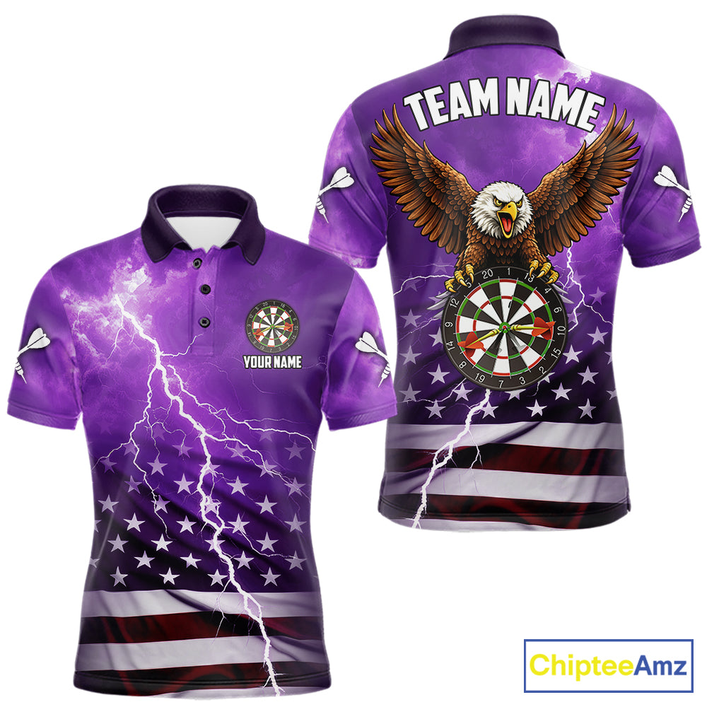Purple Lightning American Flag Eagle Dart Shirt With Pocket Option For Men TDM6554