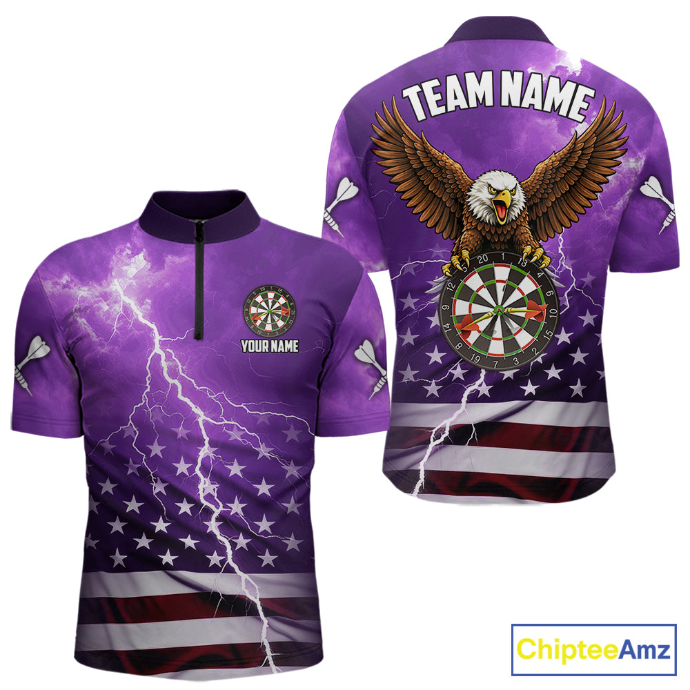 Purple Lightning American Flag Eagle Dart Shirt With Pocket Option For Men TDM6554