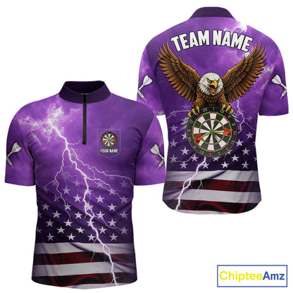 Purple Lightning American Flag Eagle Dart Shirt With Pocket Option For Men TDM6554