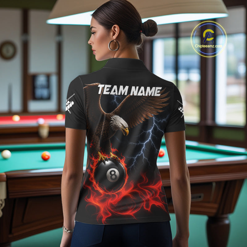 Red Flaming Eagle 8 Ball Pool Billiard Shirts For Women Custom Billiard Team Jersey Polo & 1/4 Zip TDM6560