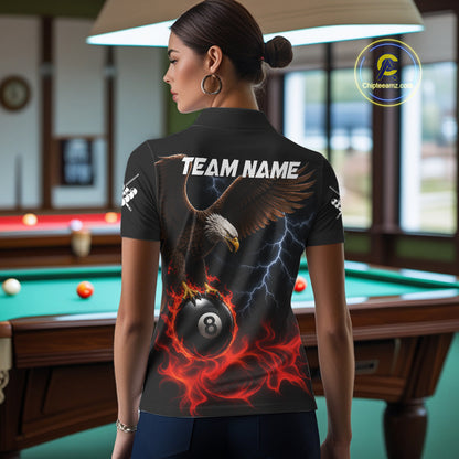 Red Flaming Eagle 8 Ball Pool Billiard Shirts For Women Custom Billiard Team Jersey Polo & 1/4 Zip TDM6560