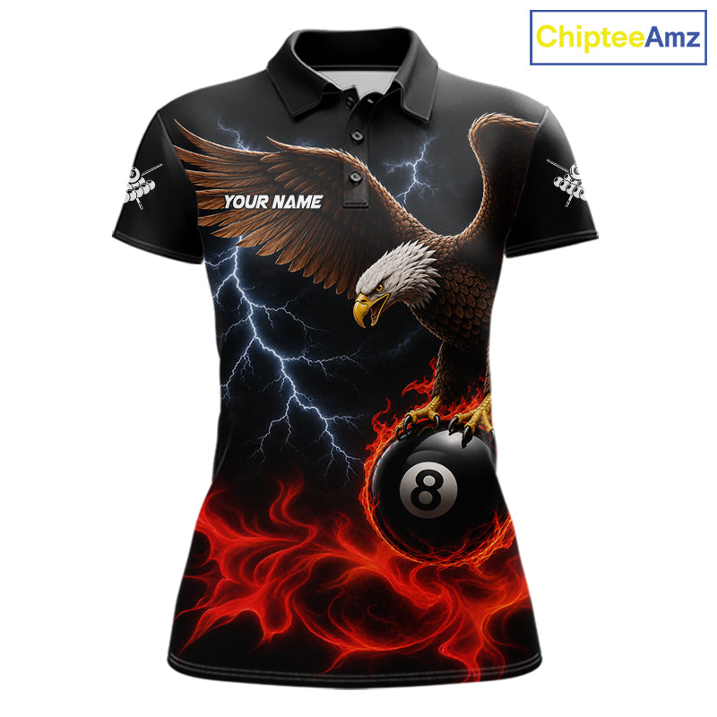 Red Flaming Eagle 8 Ball Pool Billiard Shirts For Women Custom Billiard Team Jersey Polo & 1/4 Zip TDM6560