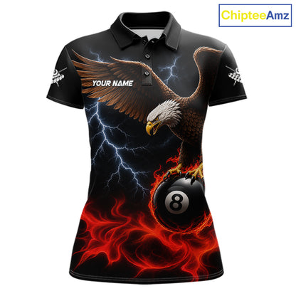 Red Flaming Eagle 8 Ball Pool Billiard Shirts For Women Custom Billiard Team Jersey Polo & 1/4 Zip TDM6560
