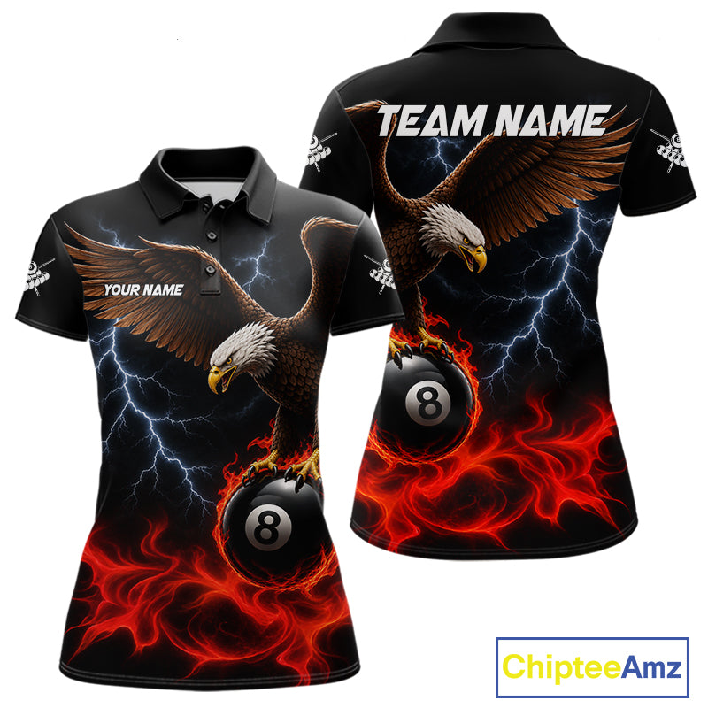 Red Flaming Eagle 8 Ball Pool Billiard Shirts For Women Custom Billiard Team Jersey Polo & 1/4 Zip TDM6560
