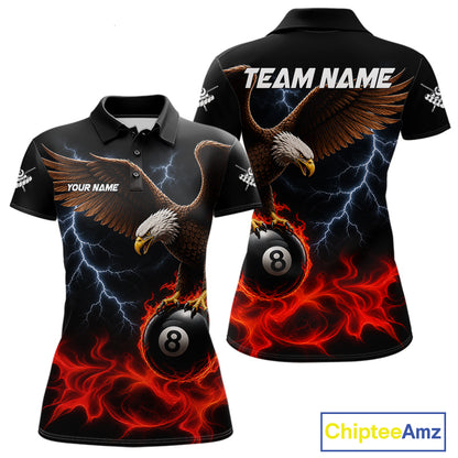 Red Flaming Eagle 8 Ball Pool Billiard Shirts For Women Custom Billiard Team Jersey Polo & 1/4 Zip TDM6560