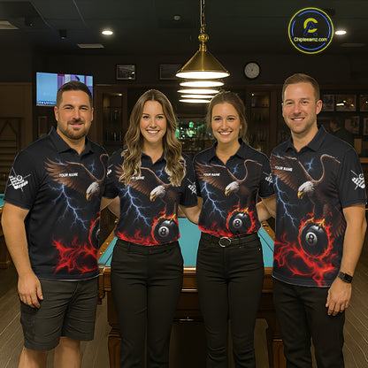 Red Flaming Eagle 8 Ball Pool Billiard Shirts For Men Custom Billiard Team Jersey Polo & 1/4 Zip TDM6560