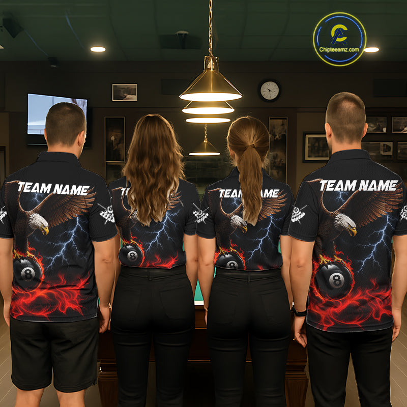 Red Flaming Eagle 8 Ball Pool Billiard Shirts For Men Custom Billiard Team Jersey Polo & 1/4 Zip TDM6560