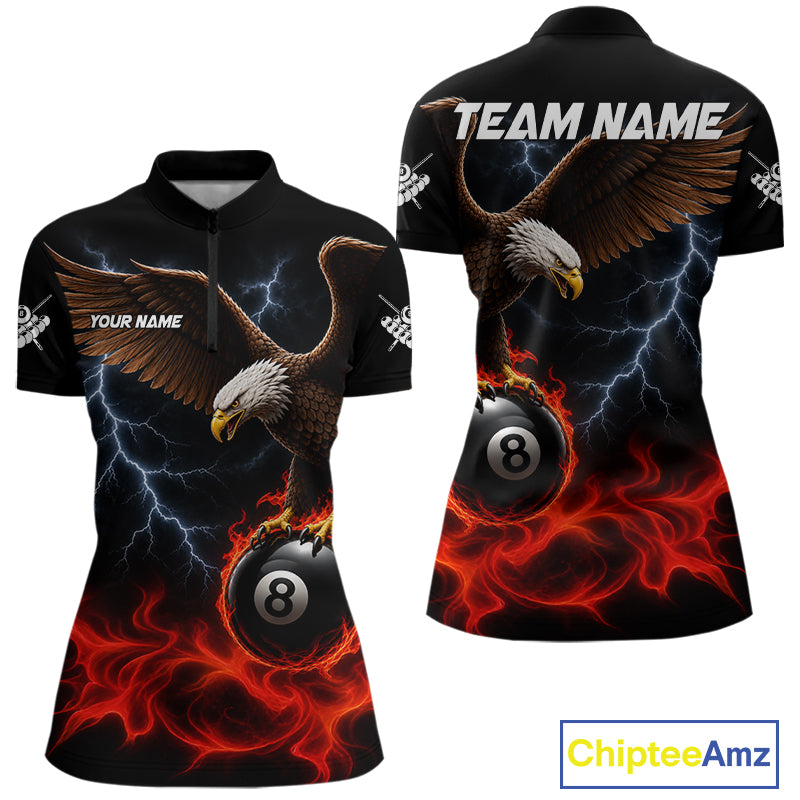 Red Flaming Eagle 8 Ball Pool Billiard Shirts For Women Custom Billiard Team Jersey Polo & 1/4 Zip TDM6560