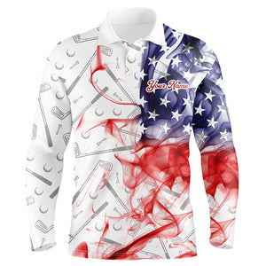 Personalized American Flag Smoke Mens Golf Polo Shirts Patriotic Golf Shirts For Men, Golf Gifts TDM1850