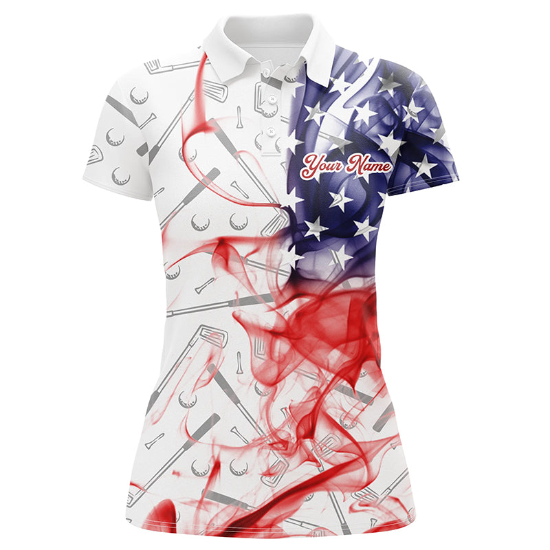 Personalized American Flag Smoke Womens Golf Polo Shirts Patriotic Golf Shirts For Ladies, Golf Gifts TDM1850