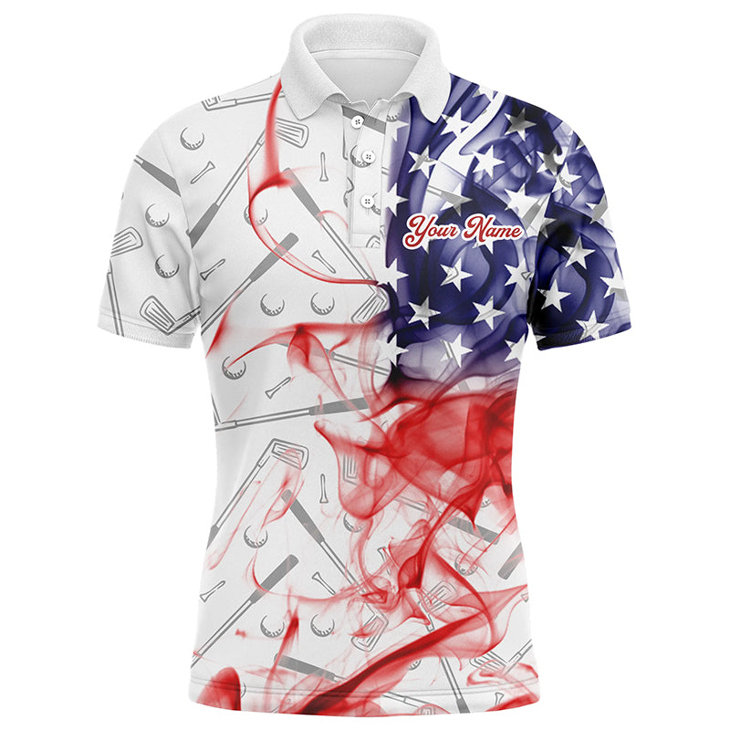 Personalized American Flag Smoke Mens Golf Polo Shirts Patriotic Golf Shirts For Men, Golf Gifts TDM1850