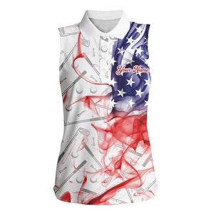 American Flag Smoke Womens Sleeveless Polo Shirt Custom Patriotic Golf Shirts For Ladies, Golf Gifts TDM1850