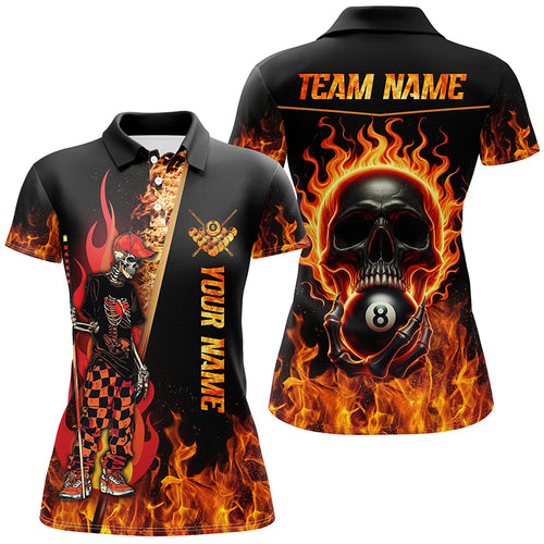 Personalized Funny Skeleton Fire Flame 3D Women Billiard Shirts Custom Skull 8 Ball Pool Shirts TDM1859