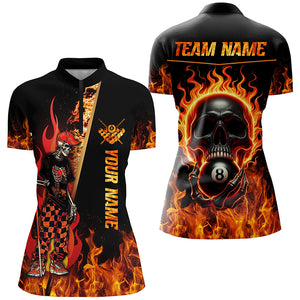 Personalized Funny Skeleton Fire Flame 3D Women Billiard Shirts Custom Skull 8 Ball Pool Shirts TDM1859