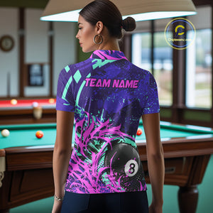 Personalized 8 Ball Billiard Shirt For Women | Neon Purple, Pink & Teal Paint Funny Pool Team Jersey TDM4232