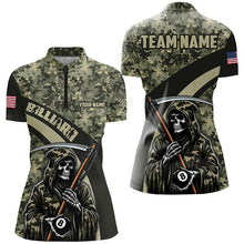 Load image into Gallery viewer, Personalized Death Skeleton Green Camo Billiard Shirts For Women Custom Military Billiard Jerseys TDM2062