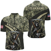 Load image into Gallery viewer, Personalized Death Skeleton Green Camo Billiard Shirts For Men Custom Military Billiard Jerseys TDM2062