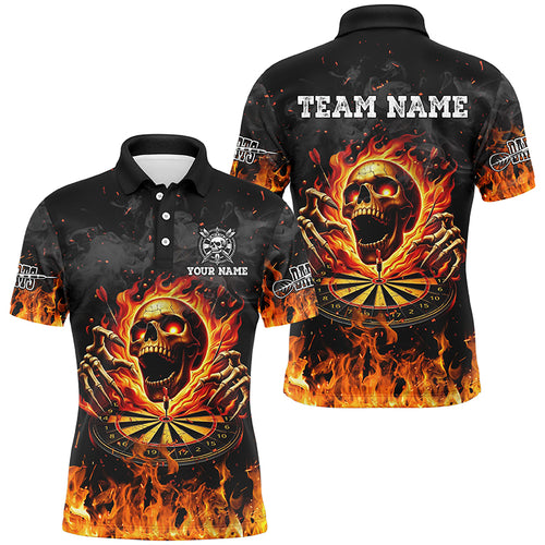 3D Fire Skull Flame Dartboard Short Sleeves Polo & Quarter-Zip Shirts Custom Darts Shirts For Men TDM2280