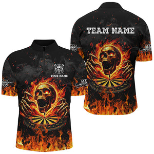 3D Fire Skull Flame Dartboard Short Sleeves Polo & Quarter-Zip Shirts Custom Darts Shirts For Men TDM2280