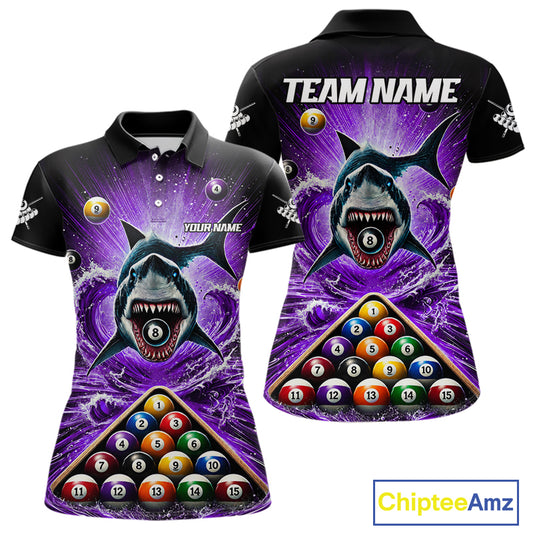 Personalized Purple 8 Ball Pool And Shark Billiard Shirts For Women, Billiard League Team Jersey TDM7291