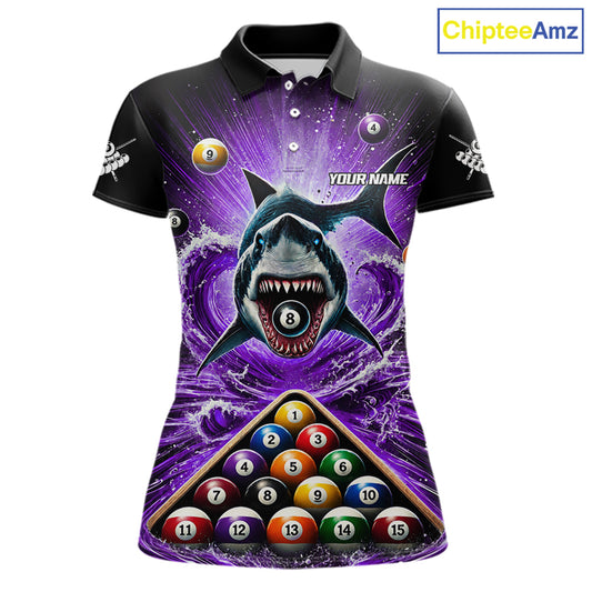 Personalized Purple 8 Ball Pool And Shark Billiard Shirts For Women, Billiard League Team Jersey TDM7291