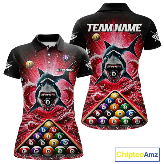 Personalized Red 8 Ball Pool And Shark Billiard Shirts For Women, Billiard League Team Jersey TDM7292