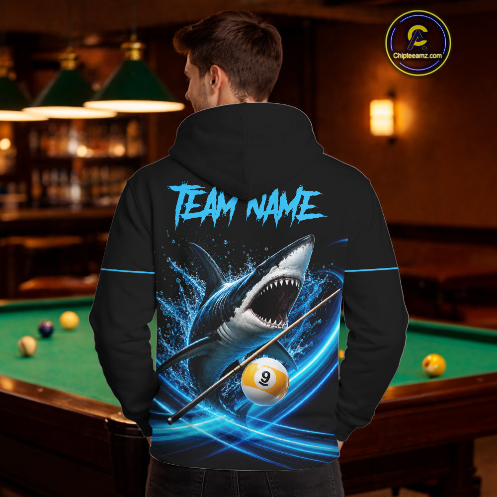 Black And Blue 8 Ball & 9 Ball Shark Billiard Hoodie Custom Pool Team Jersey For Men And Women TDM7300