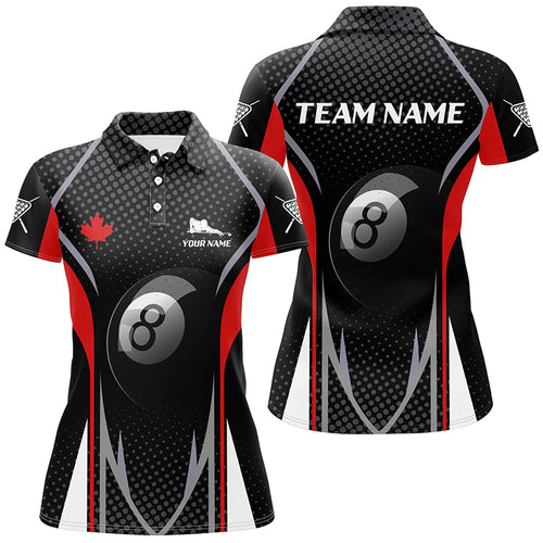 8 Ball Billiard Canadian Flag Personalized Polo Shirts For Women, Custom Patriotic Billiard Gifts TDM0151