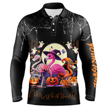 Load image into Gallery viewer, Funny Mens Golf Polo Shirts Black Halloween Pattern Custom Name Flamingo Golf Friend Outfits TDM2542