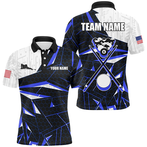 Best Billiard Jerseys For Men Custom Polo & 1/4 Zip Shirts, Billiard Tournament Team Shirts | Blue TDM2544