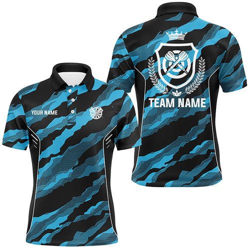 Blue Camo Darts Polo & Quarter Zip Shirts Custom Camouflage Darts Shirts For Men Darts Team Jerseys TDM2547