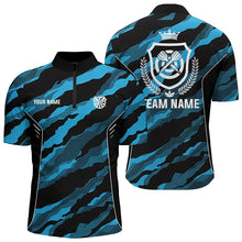 Load image into Gallery viewer, Blue Camo Darts Polo &amp; Quarter Zip Shirts Custom Camouflage Darts Shirts For Men Darts Team Jerseys TDM2547