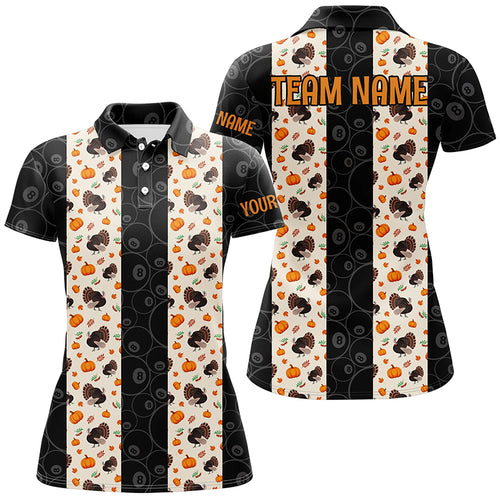 Happy Thanksgiving Days Turkey Chicken And Pumpkins Pattern Custom Billiard Polo Shirts For Women TDM0392