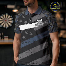 Load image into Gallery viewer, Blue Camo American Flag Darts Jersey For Men Custom Grunge Darts Shirt Team Polo &amp; Quarter Zip TDM5031