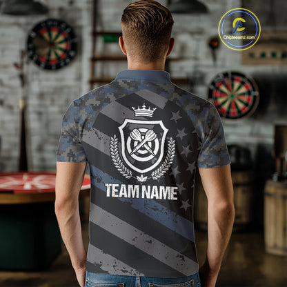 Blue Camo American Flag Darts Jersey For Men Custom Grunge Darts Shirt Team Polo & Quarter Zip TDM5031