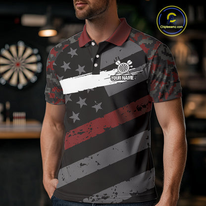 Red Camo American Flag Darts Jersey For Men Custom Grunge Darts Shirt Team Polo & Quarter Zip TDM5032