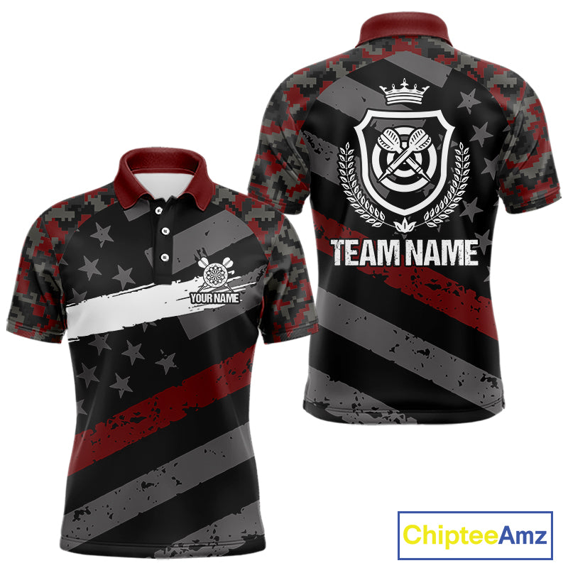 Red Camo American Flag Darts Jersey For Men Custom Grunge Darts Shirt Team Polo & Quarter Zip TDM5032